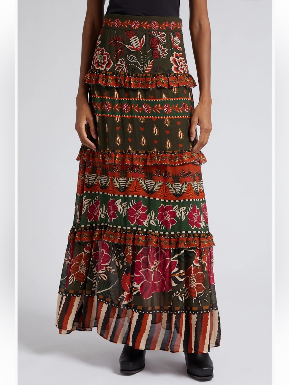 FARM Rio Anika Floral Garden Mixed Print Maxi Skirt size XXS